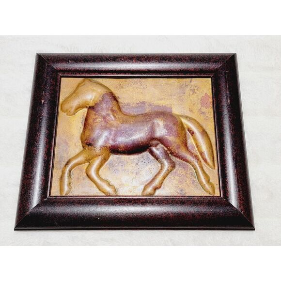 Other - Vintage 3D Art Copper Horse, Wooden Frame, Decor 13"x11" Inches!